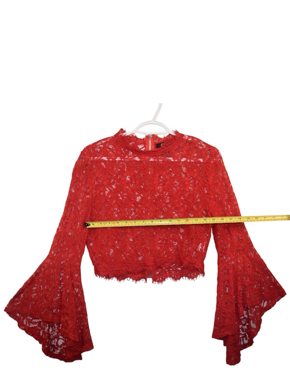 Revamped Red Lace Bell-Sleeve Crop Top - Picture 2 of 7
